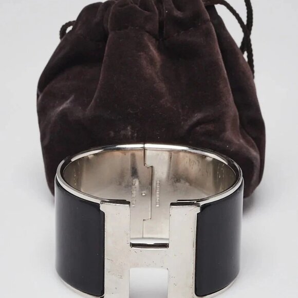 Hermes Black Enamel Palladium Plated Clic-Clac H PM Extra Wide Bracelet - Picture 2 of 8